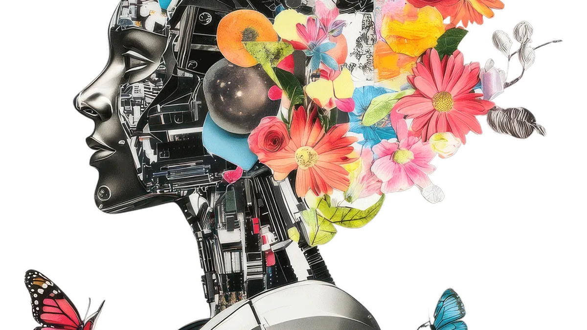 Kopf eines Menschen mit Blumen
